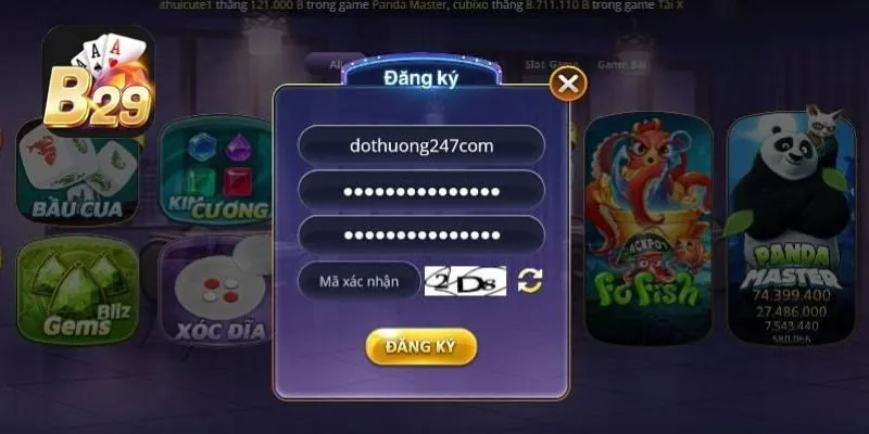 Người chơi điền đầy đủ các thông tin mà hệ thống yêu cầu